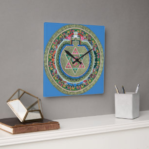 Vintage Tibetansk Tantric Buddhism Mandala Fyrkantig Klocka