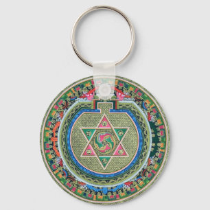 Vintage Tibetansk Tantric Buddhism Mandala Thangka Nyckelring
