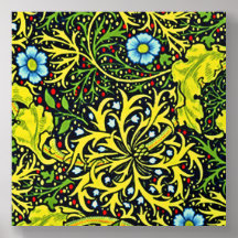 Vintage Tidigt 1900-talet Mönster Blue Grönt Guld