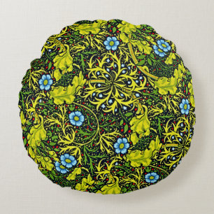 Vintage Tidigt 1900-talet Mönster Blue Grönt Guld Rund Kudde