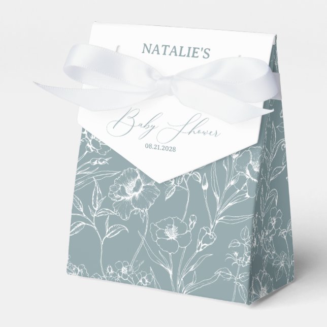 Vintage Tidlös Blommig Blå Bebis Bebisfest Presentaskar (Framsidan Sidan)