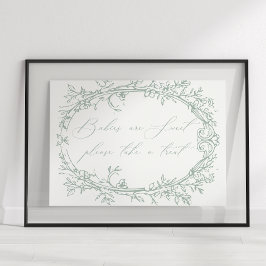 Vintage Tidlös Blommig Grön Babyfirande Gåva Poster