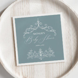 Vintage Tidlösa Blommiga Blå Bebis Babyshower Serv Pappersservett