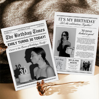 Vintage tidning 30-årsfest foto inbjudningar
