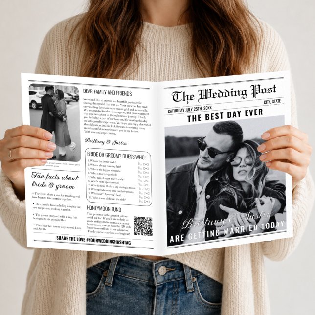 Vintage tidning bröllopsprogram | Klassisk svart Kort (Vintage Newspaper Wedding Program  Classic Black)