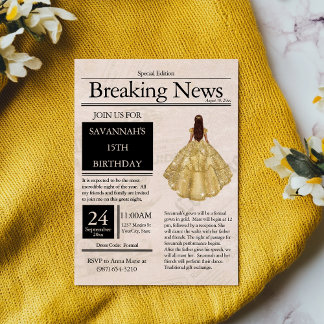 Vintage tidning Quinceañera Guld Inbjudningar