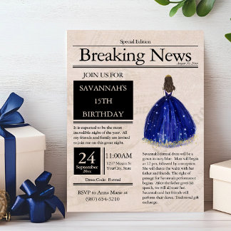 Vintage tidning Quinceañera marinblå Inbjudningar