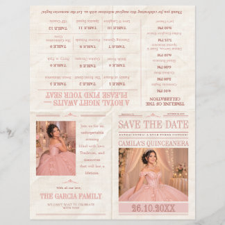 Vintage Tidnings Quinceañera Spara Datum Foto Reklamblad