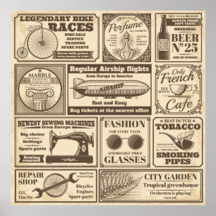 Vintage tidningsbanderoller och reklametiketter v poster