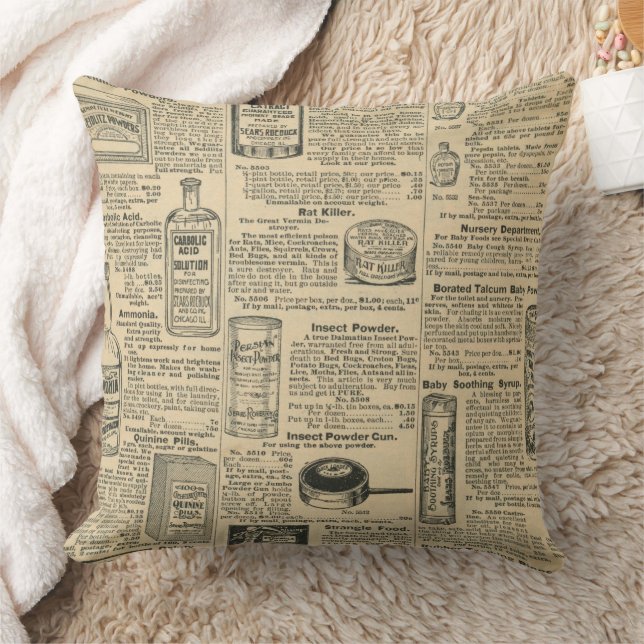 Vintage tidningsdesign kudde (Filt)