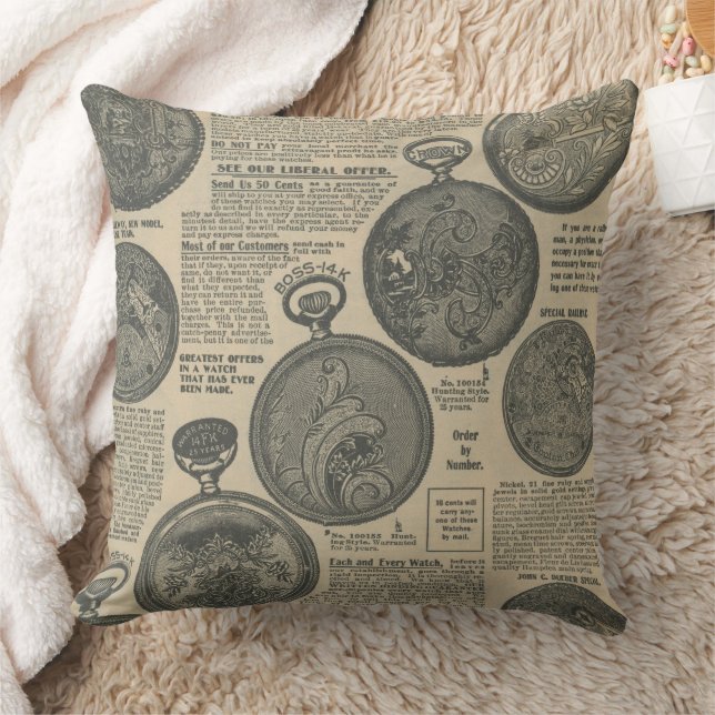 Vintage tidningsdesign kudde (Filt)