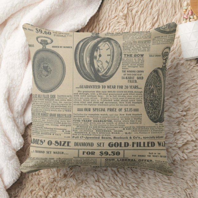 Vintage tidningsdesign kudde (Filt)