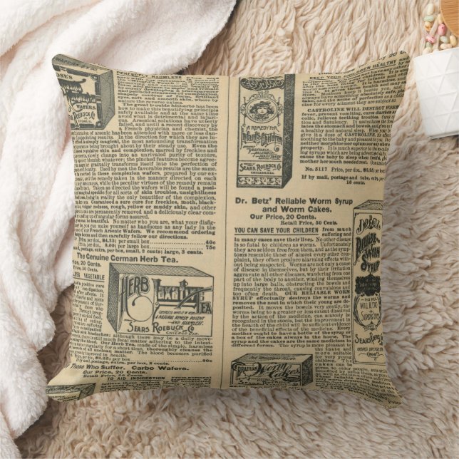 Vintage tidningsdesign kudde (Filt)