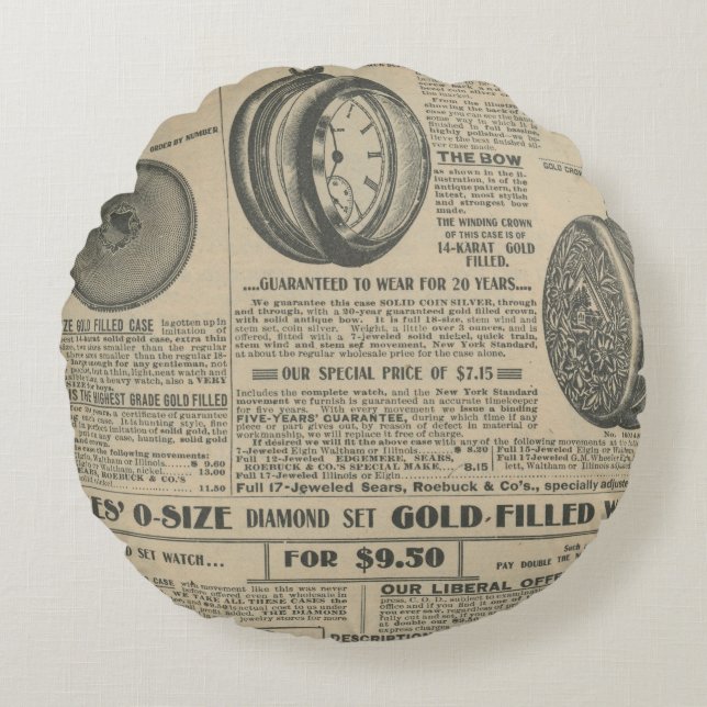 Vintage tidningsdesign rund kudde (Framsidan)