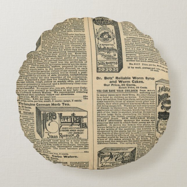 Vintage tidningsdesign rund kudde (Framsidan)