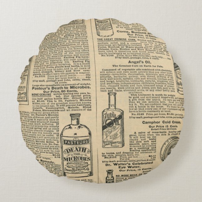 Vintage tidningsdesign rund kudde (Framsidan)