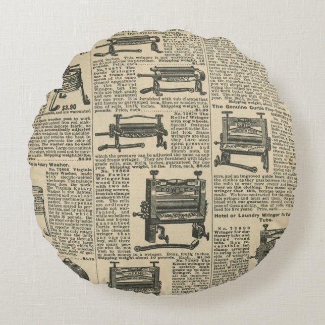 Vintage tidningsdesign rund kudde (Framsidan)