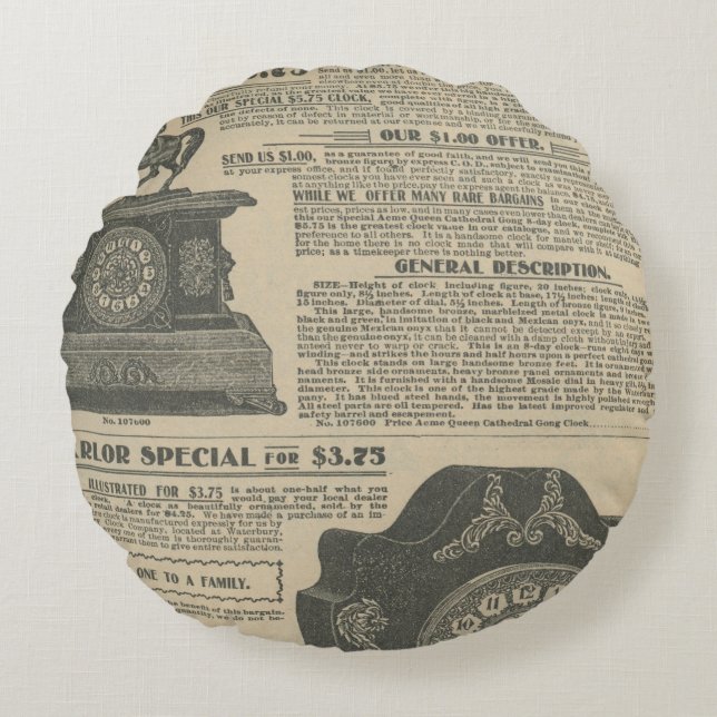 Vintage tidningsdesign rund kudde (Framsidan)