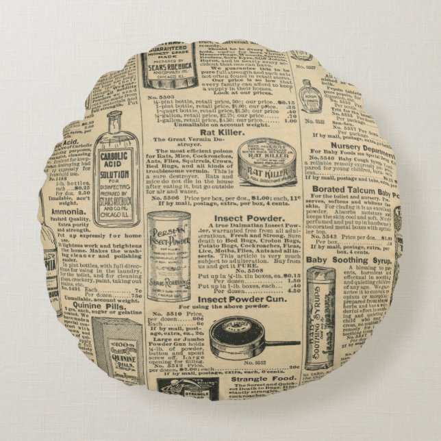 Vintage tidningsdesign rund kudde (Framsidan)