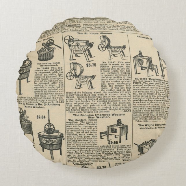 Vintage tidningsdesign rund kudde (Framsidan)