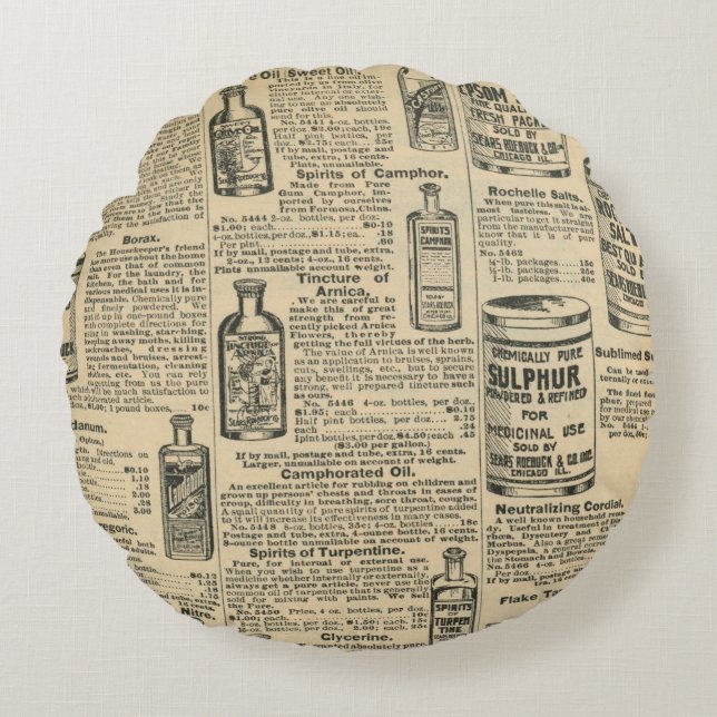 Vintage tidningsdesign rund kudde (Framsidan)