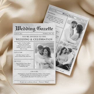 Vintage Tidningsfoto Elegant Bröllop Allt-i-ett Inbjudningar