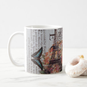 vintage tidningsskript Paris eiffel torn Kaffemugg