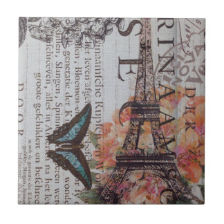 vintage tidningsskript Paris eiffel torn Kakelplatta