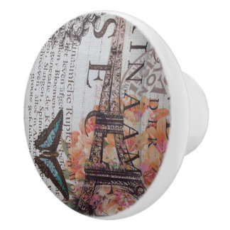 vintage tidningsskript Paris eiffel torn Knopp