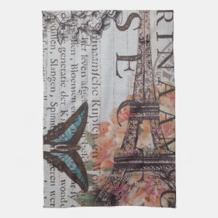 vintage tidningsskript Paris eiffel torn Kökshandduk