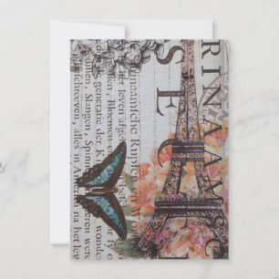 vintage tidningsskript Paris eiffel torn Tack Kort