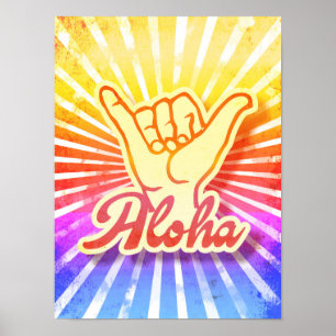 Vintage Tie-Dye Aloha hang Loose Shaka Hand Poster