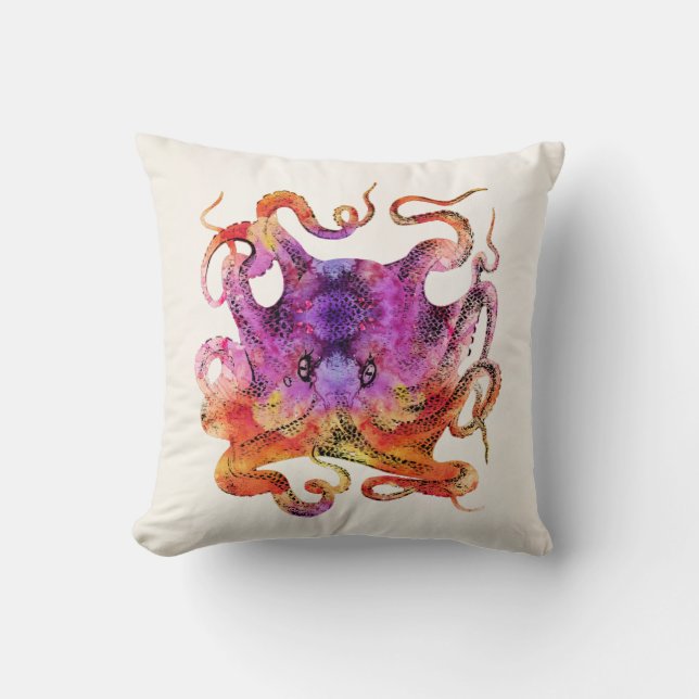 Vintage Tie Dye Octopus Psykedelisk regnbåge Kudde (Framsida)