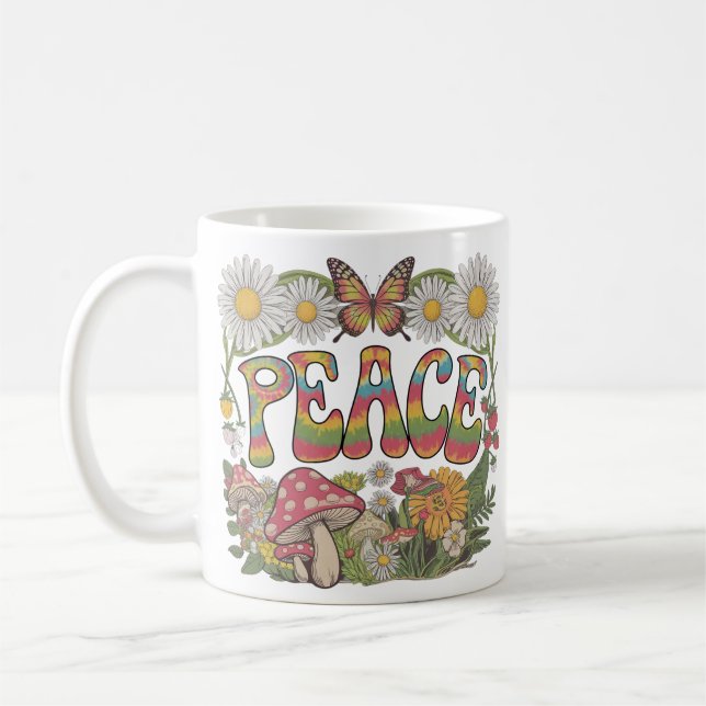 "Vintage Tie-Dye Peace Design Kaffemugg (Vänster)
