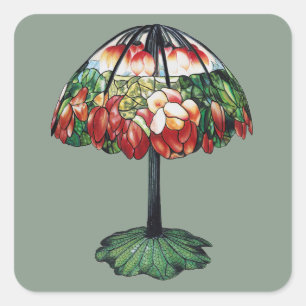 Vintage Tiffany Art Nouveau Röd Lotus Blomma Fyrkantigt Klistermärke