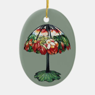 Vintage Tiffany Art Nouveau Röd Lotus Blomma Julgransprydnad Keramik