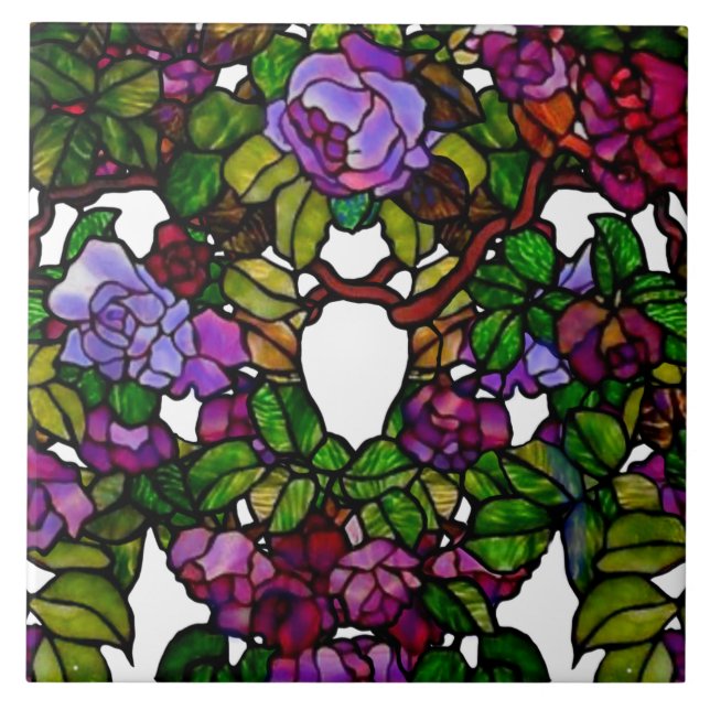 Vintage Tiffany Stached Glass Lila Ro Kakelplatta (Framsidan)