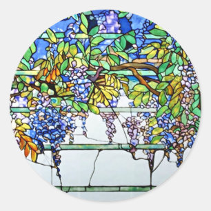 Vintage Tiffany Stached Glass Wisteria Blommigt Ar Runt Klistermärke