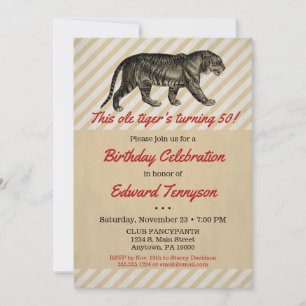 Vintage Tiger Birthday bjudande Manar Male Man Inbjudningar