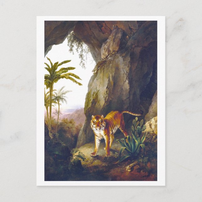 Vintage Tiger i grottillustration Vykort (Framsida)