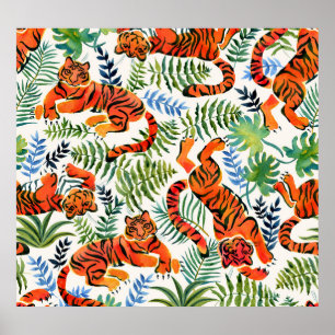Vintage Tiger Jungle Watercolor Poster