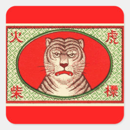Vintage Tiger Label Art Stickers Fyrkantigt Klistermärke