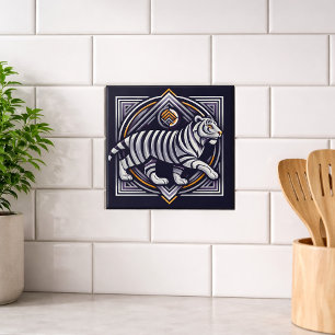 Vintage Tiger Marinblå Kakelplatta