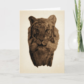 Vintage Tiger Porträtt Ritning Kort