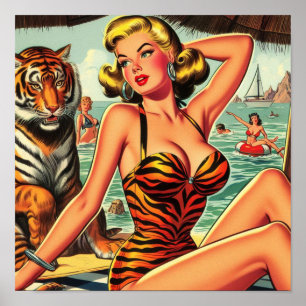 Vintage Tiger Print Girl Poster