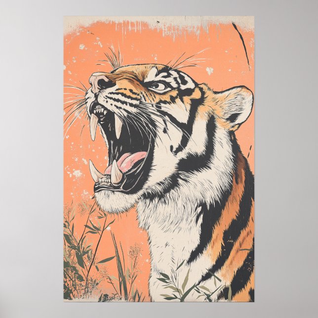 Vintage Tiger Roar Animal Wildlife Nature Aestheti Poster (Framsidan)