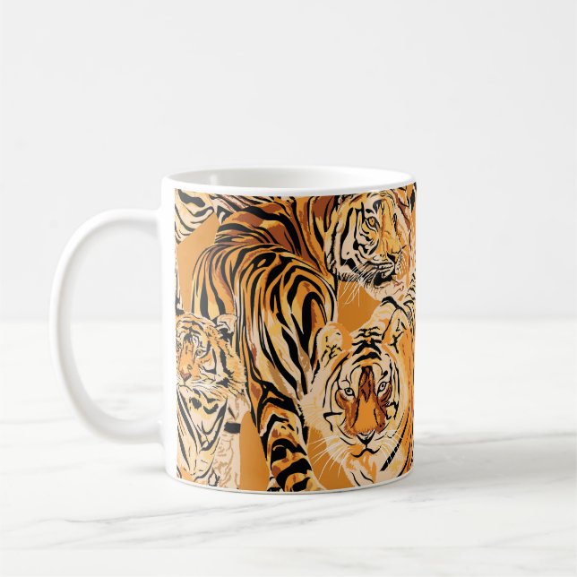 Vintage Tiger Safari Wildlife Mönster Kaffemugg (Vänster)