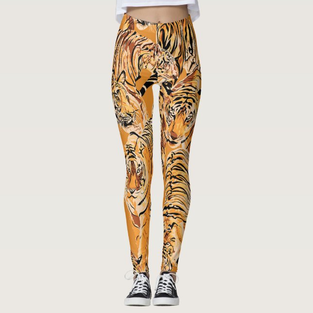 Vintage Tiger Safari Wildlife Mönster Leggings (Framsida)