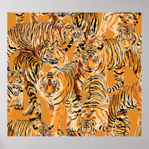 Vintage Tiger Safari Wildlife Mönster Poster