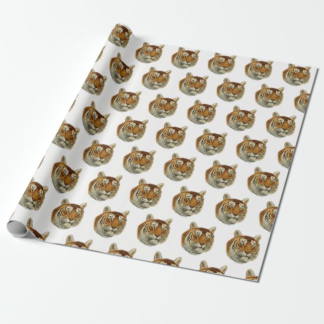Vintage Tigerhuvud Presentpapper (Utrullad)